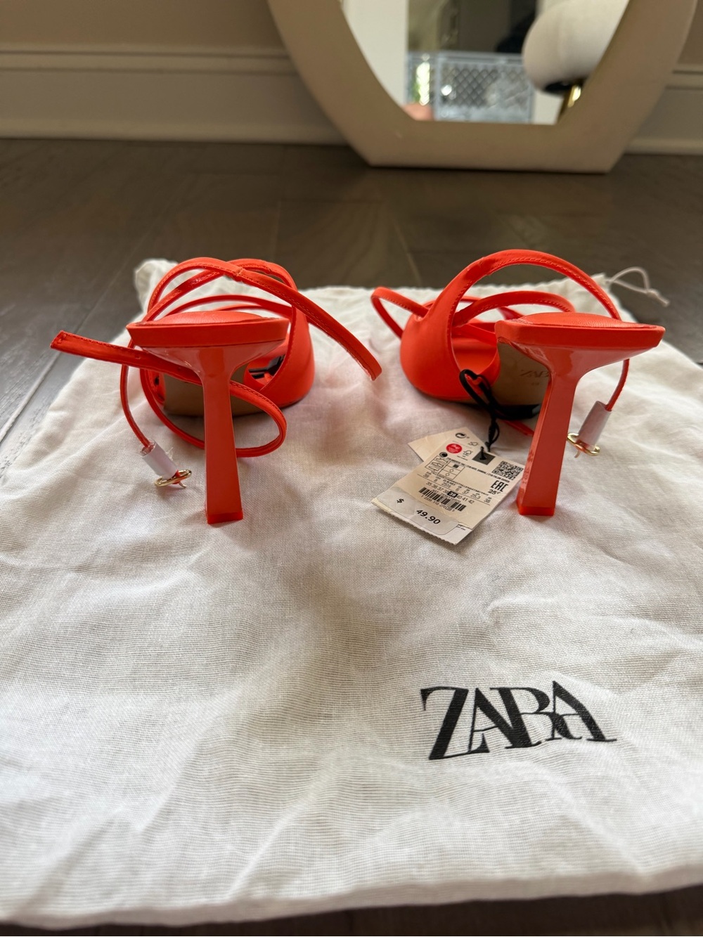 ZARA Coral/Orange Pointed Slingback Strappy Heels - Picture 3 of 4